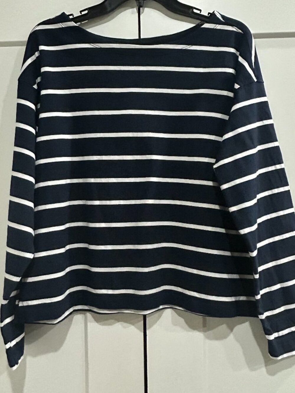 Old Navy Navy White Striped Boat Neck Long Sleeve Top Large